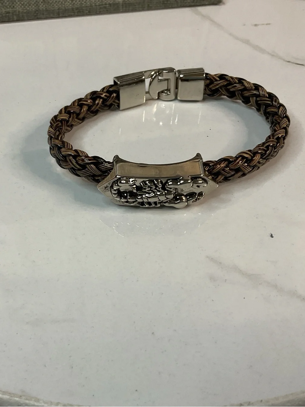 🌟🌟 Scorpion Silver and Brown Braided Bracelet